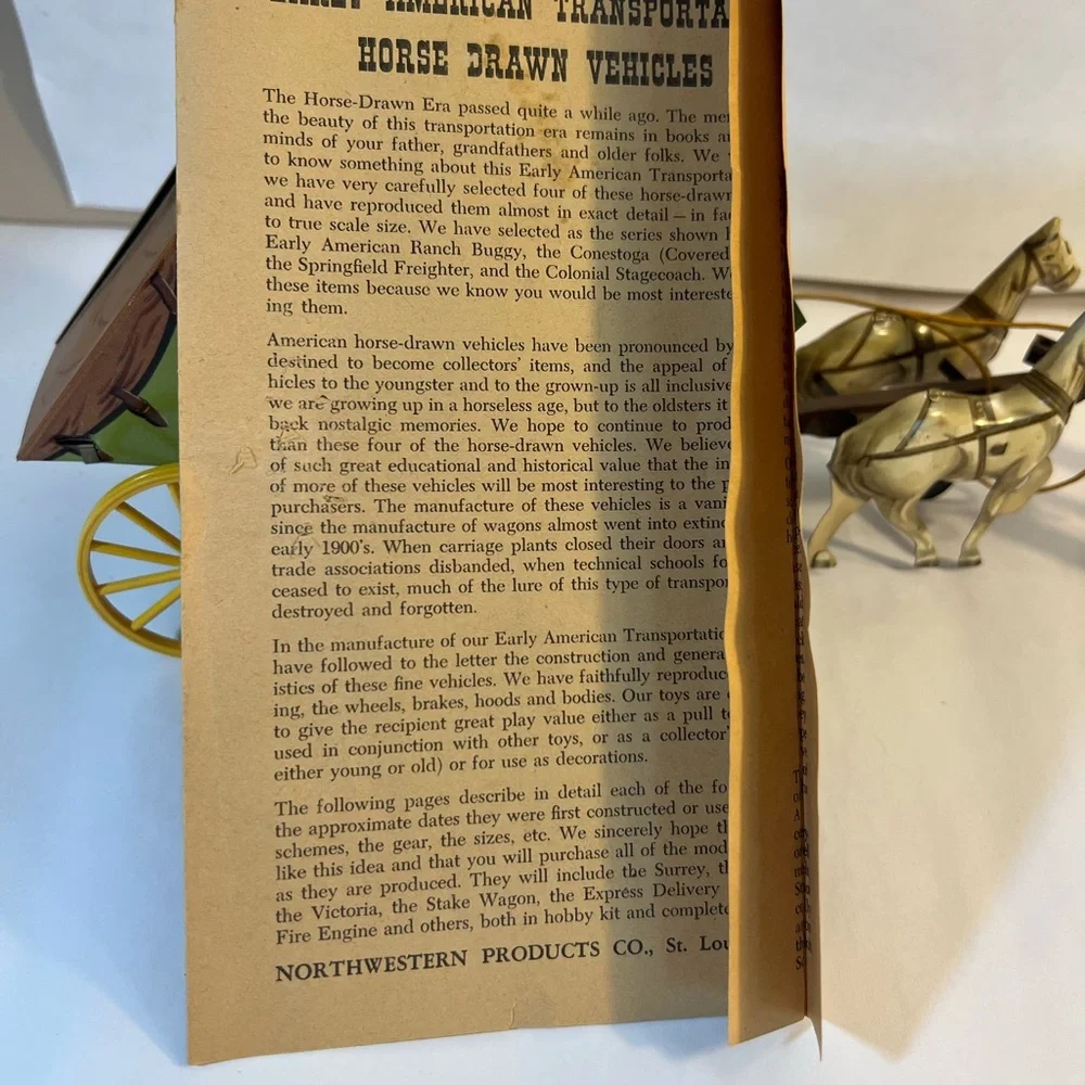 Vintage tin toy Northwestern Stage coach with horses , box and brochure. - Picture 12 of 14